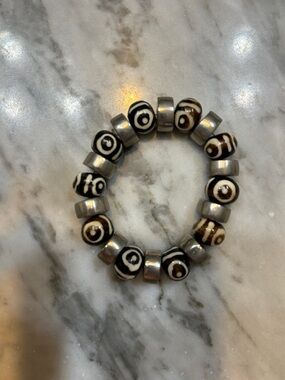 Brown and White Patterned Beaded Stretch Bracelet - Women Jewelry Bracelets